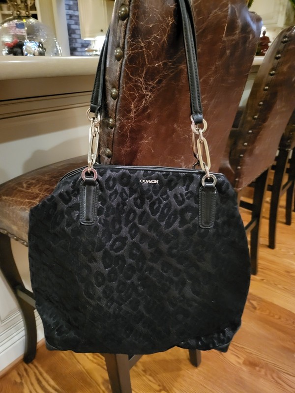 Coach Madison Chenille Leopard Ocelot Fabric North/South Tote GUC
