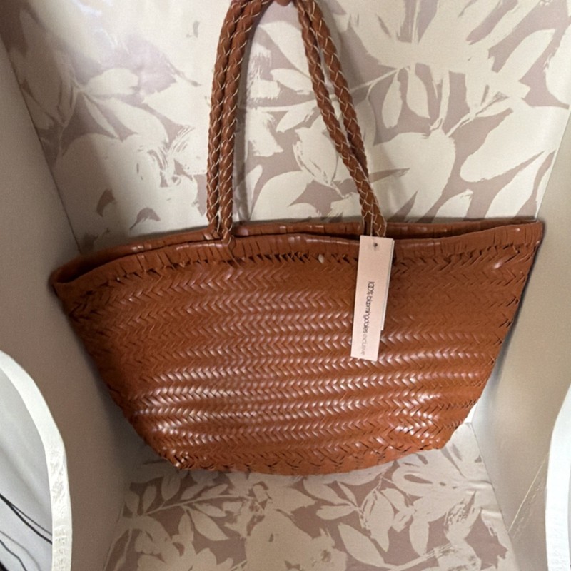 Aqua Tan Woven Tote Bag Large Double Handles Women’s Brand Card Accent