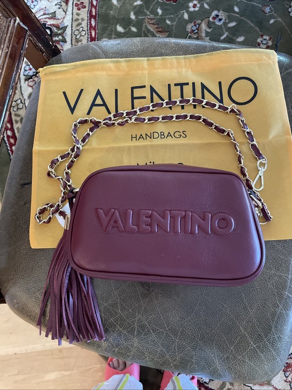 Authentic Valentino By Mario Valentino Embossed Marrone Leather Crossbody Bag