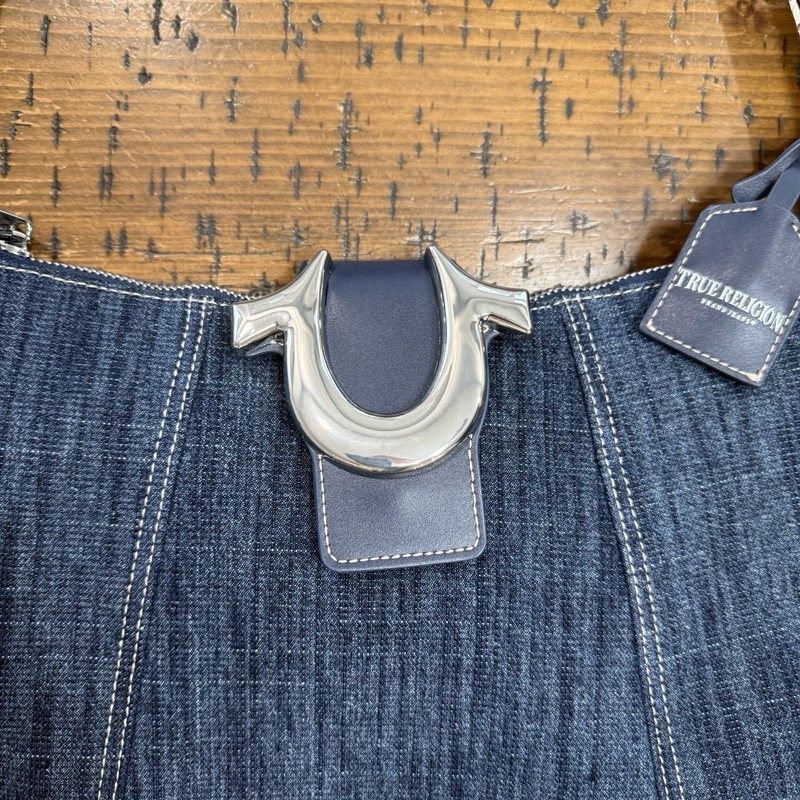 True Religion Dark Denim Hobo Handbag Shoulder Bag Tote Buddha Logo NWT $98 gallery