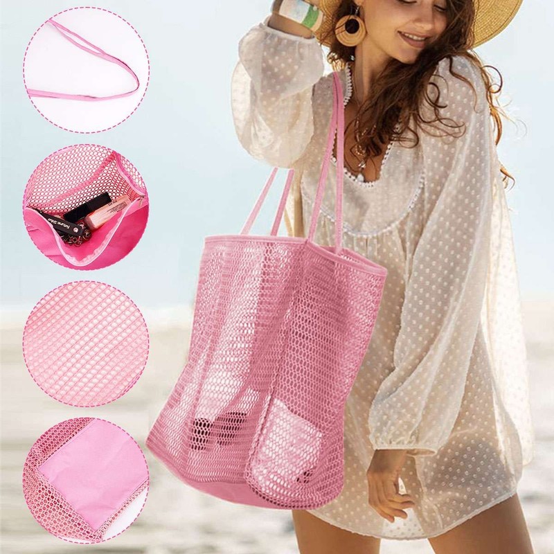 Summer Mesh Tote Bag, Lightweight Shoulder Bag for Beach Travel Pool & Gym gallery