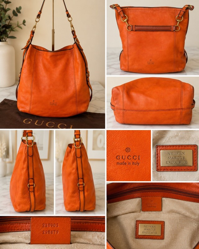 Vintage Gucci Pebbled Leather Hobo Tote Made in Italy – Burnt Orange/Paprika