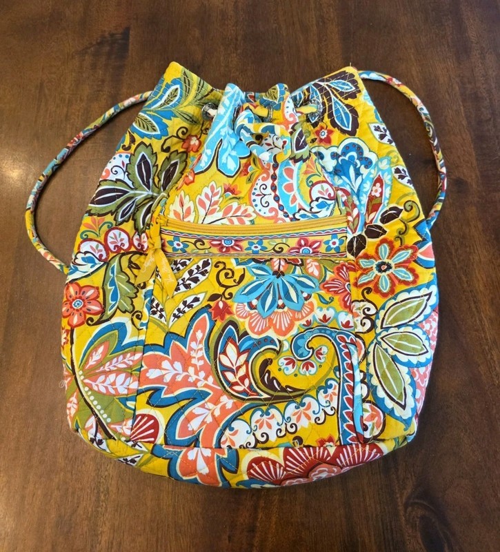 Vera Bradley Provencal Drawstring Backpack Yellow Quilted Retired Coastal Artsy