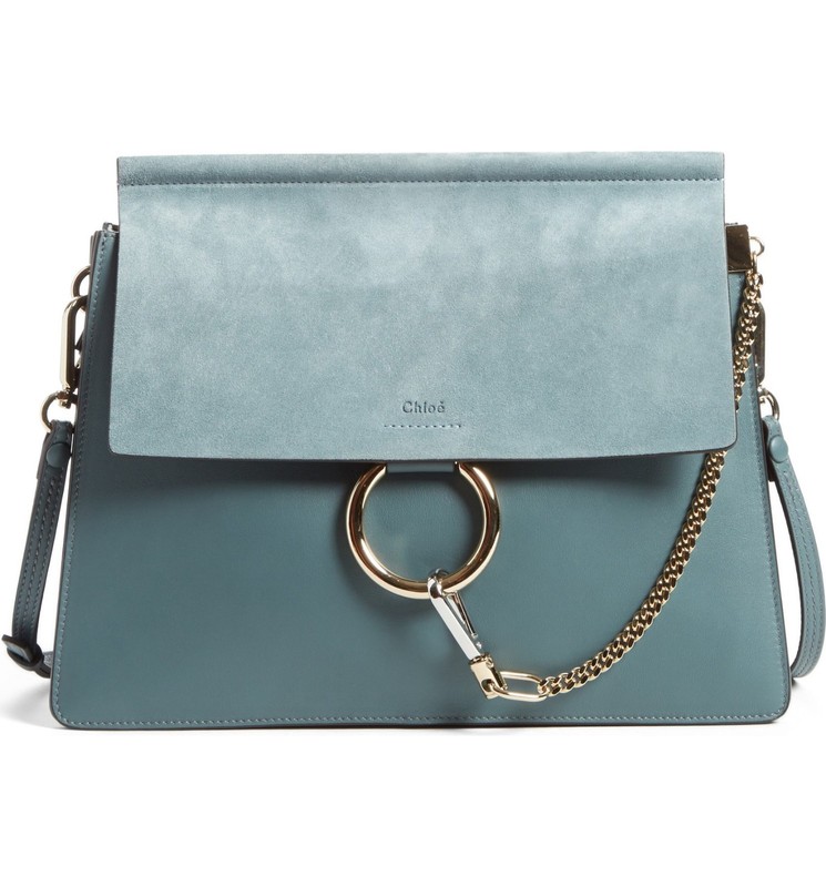 $1,950+ CHLOE FAYE Suede & Leather Shoulder Bag Cloudy Blue Authentic