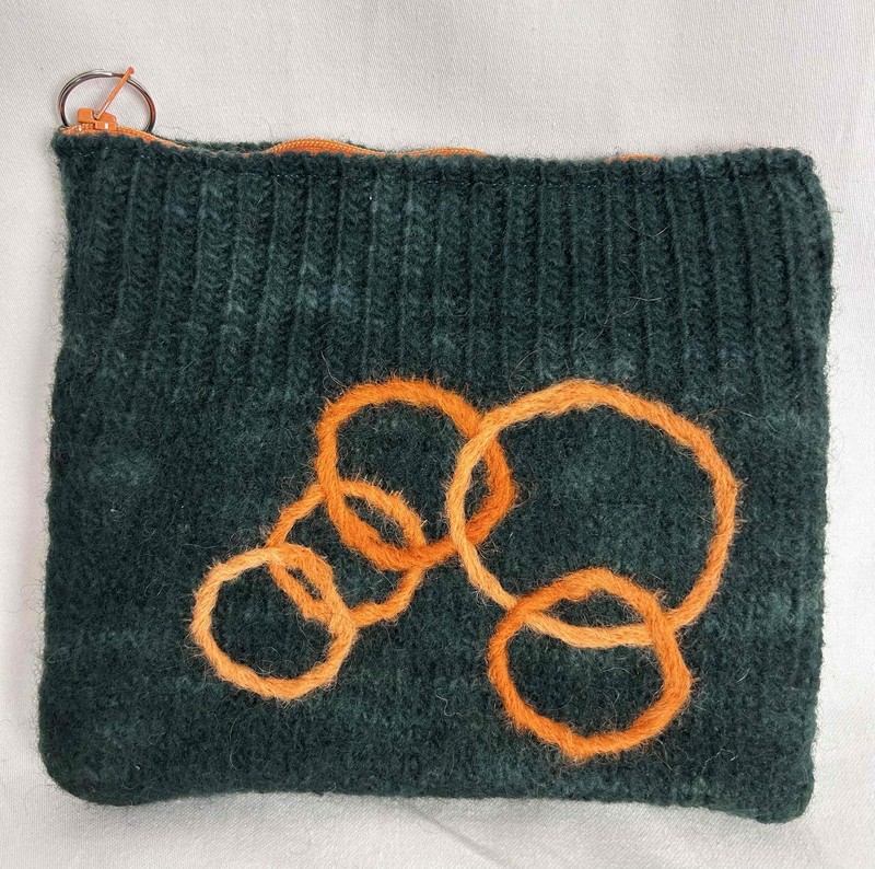 Orange Circle Pattern Knitted Zipper Wool Acrylic Pouch 6 Inches