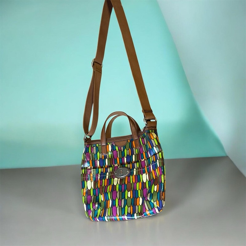 Fossil Calypso Key-per Zb5125 Multi Feather PVC Coated Textile Crossbody Bag gallery