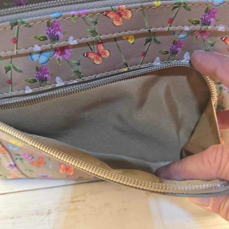 MultiSac Floral Butterfly Print Crossbody Bag Taupe Multi Pocket Messenger Bag gallery