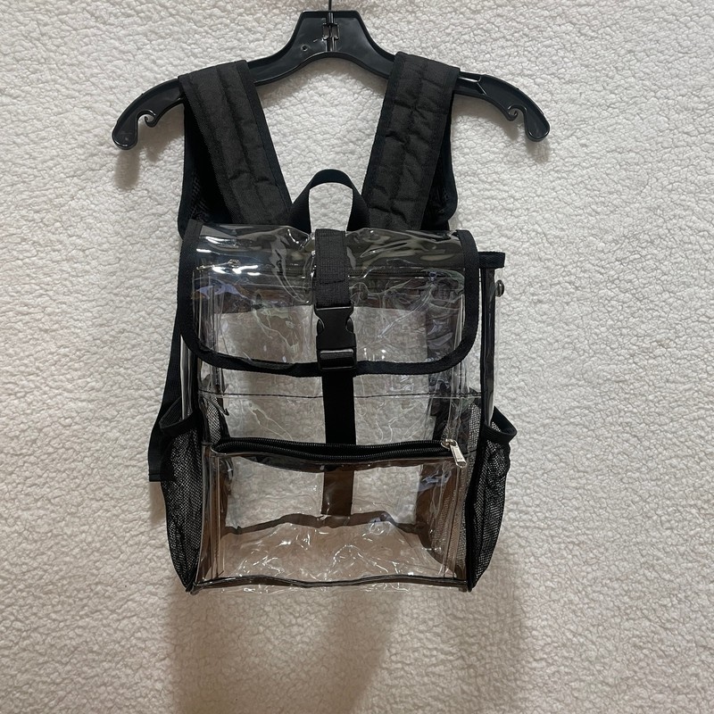 Clear Backpack Unisex One Size Transparent PVC Black Trim Stadium Events Bag