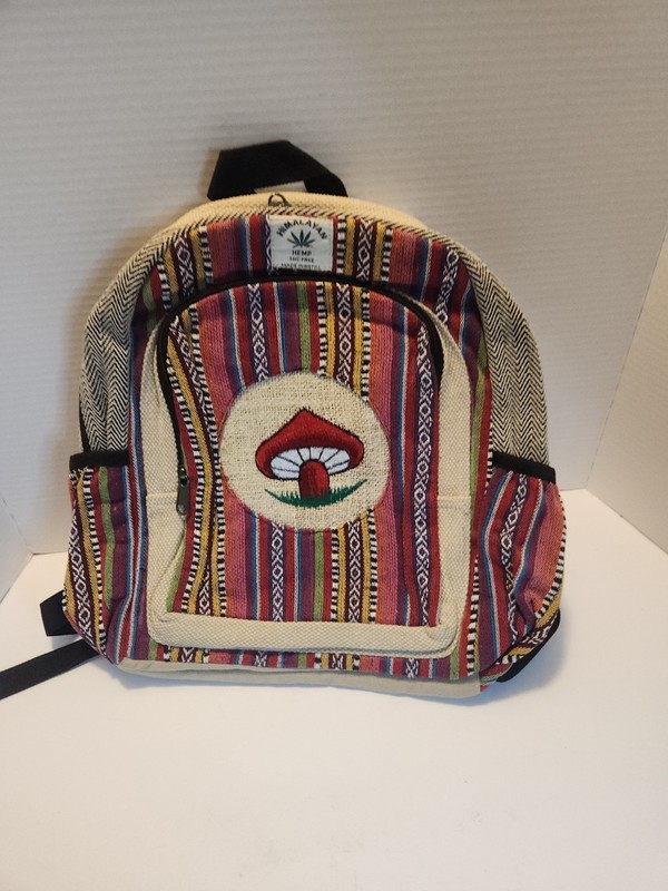Custom Himalayan Hemp Canvas And Embrodered Mushroom Back Pack MID Size