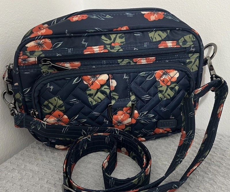 LUG Carousel – Floral Flowers – Navy Blue/Orange Crossbody Organizer Bag RFID