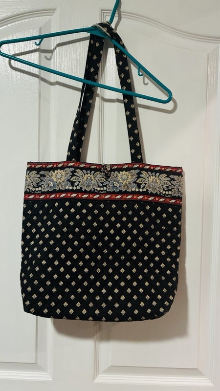 Vera Bradley Vintage Classic Black Tote Handbag 14″ x 15″ Retired
