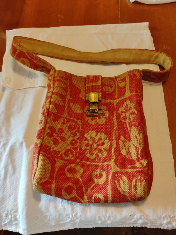 Maruca City Girl Orange Burlap Bag With Brass Buckle Hardware B19