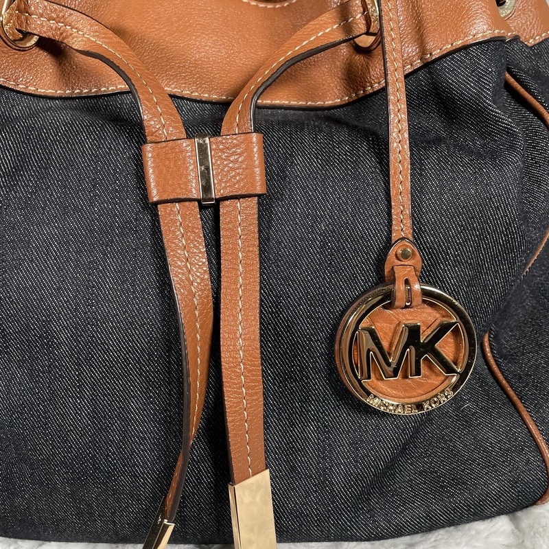 Michael Michael Kors Tote Womens Denim Leather Drawstring Shoulder 30H5GMAT3C