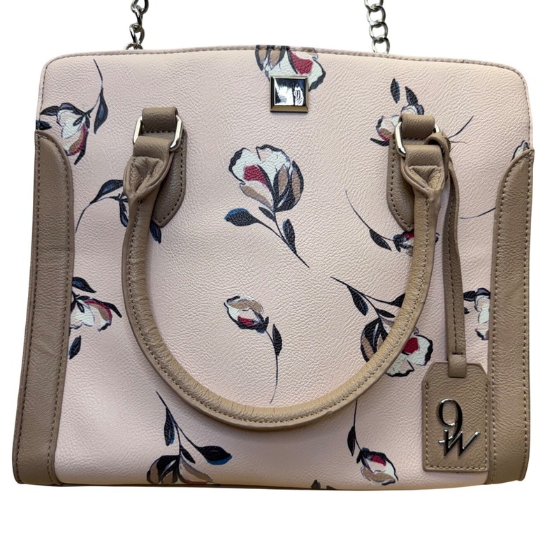 Nine West Women’s Beige Faux Leather Floral Print Dual Handles Crossbody Bag