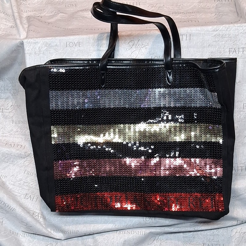 Victoria's Secret Large Black Multicolor Sequin Stripe Tote Bag for Women gallery