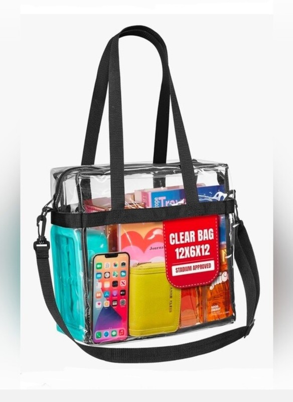 Stadium Approved Transparent Tote- Zippered Top & Shoulder Straps- 12″x6″x12″