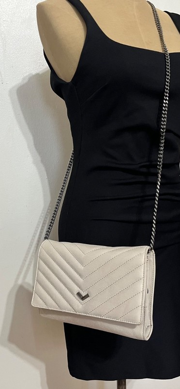 BOTKIER Off-White Quilted 100% Leather Crossbody Bag – with Dark Metal Strap