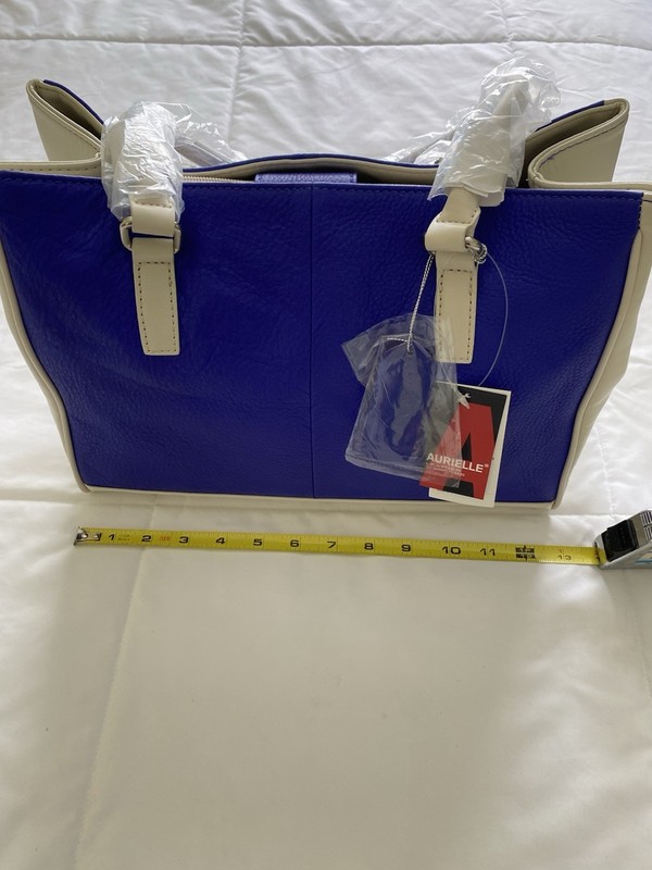 NWT Aurielle Large Tote Handbag Blue Beige Pebbled Vegan Leather Shoulder Bag gallery