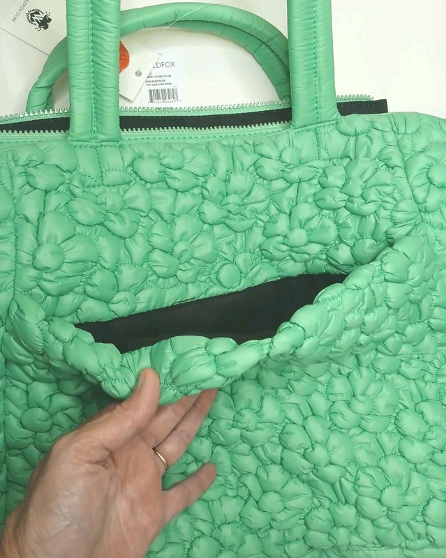 WILDFOX Puffy Large Tote Bag Light Green Flower Pattern NEW WITH TAGS $98 gallery
