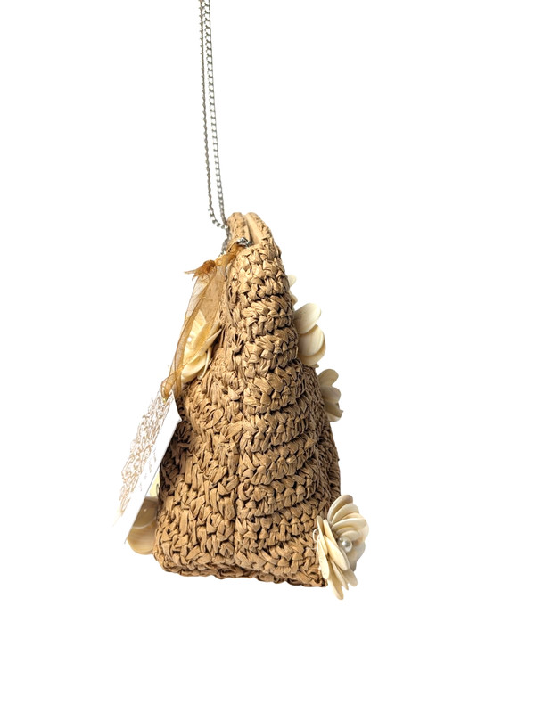 NWT Artisan Handcrafted India Raffia Floral Crossbody Silver Chain Strap Purse gallery
