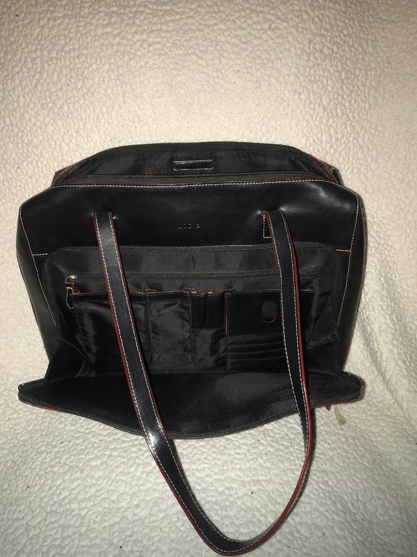 LODIS BLK LEATHER/RED TRIM LAPTOP BUSINESS BAG W/ORGANIZATIONAL POCKET 13HX14.5L gallery