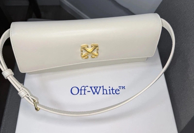 Off-White Jitney 1.0 Leather Shoulder Bag White Gold Arrow Baguette Box Flap