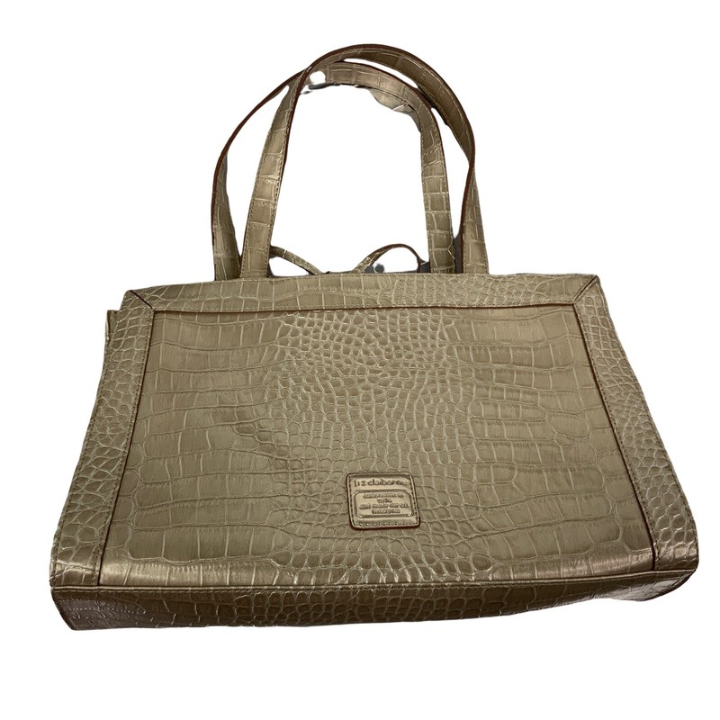 Liz Claiborne Satchel Metallic Faux Reptile Embossed Double Handle Bow Tassel