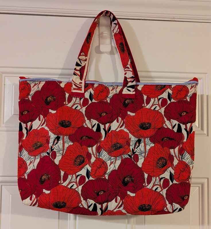 red flower tote bag
