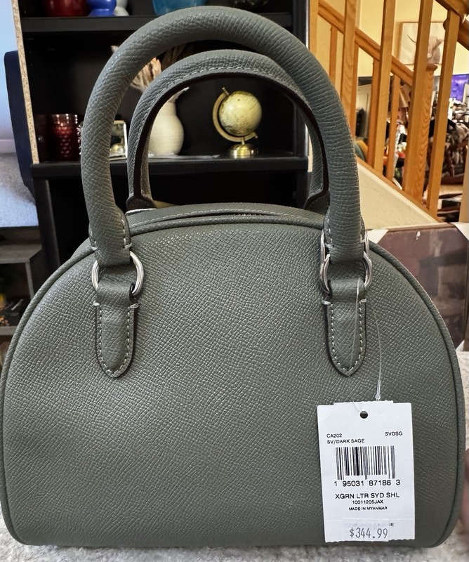 NWT Coach Sydney Leather Satchel Crossbody Silver / Dark Sage CA202 gallery