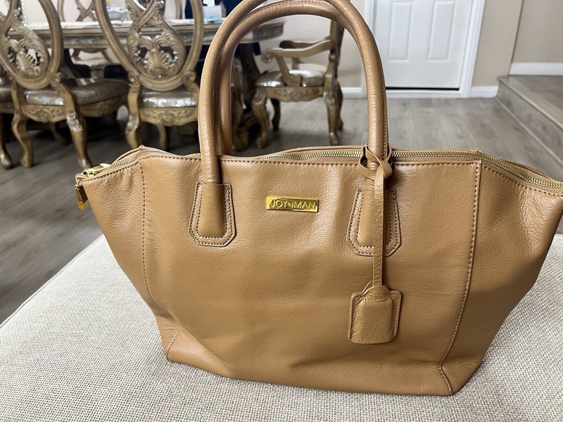 Joy & Iman Camel Brown Faux Leather Tote Bag – Large Zip Top Shoulder Purse gallery