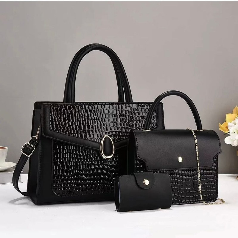 3-Piece Faux Crocodile Embossed Handbag Set