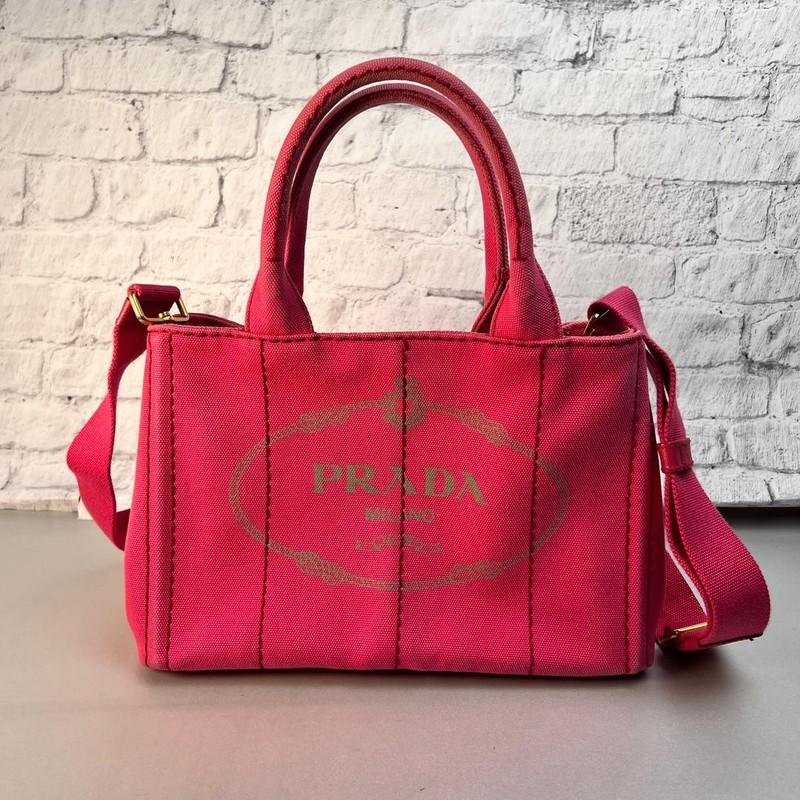 PRADA Canapa Canvas Pink 2Way Handbag Authentic Women’s Tote Bag