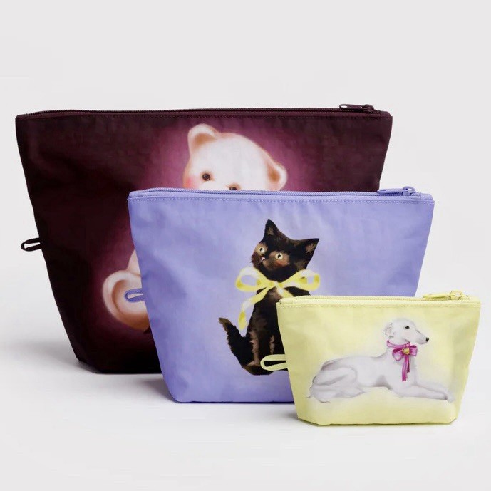 NEW! Baggu GO POUCH 3-PIECE SET in “Fancy Animals” — Washable Recyc. Nylon Bags