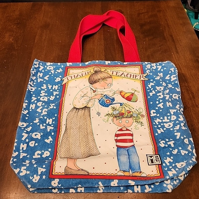 Vintage Mary Engelbreit THANK A TEACHER Cotton Tote Bag DOUBLE Sided USA Art