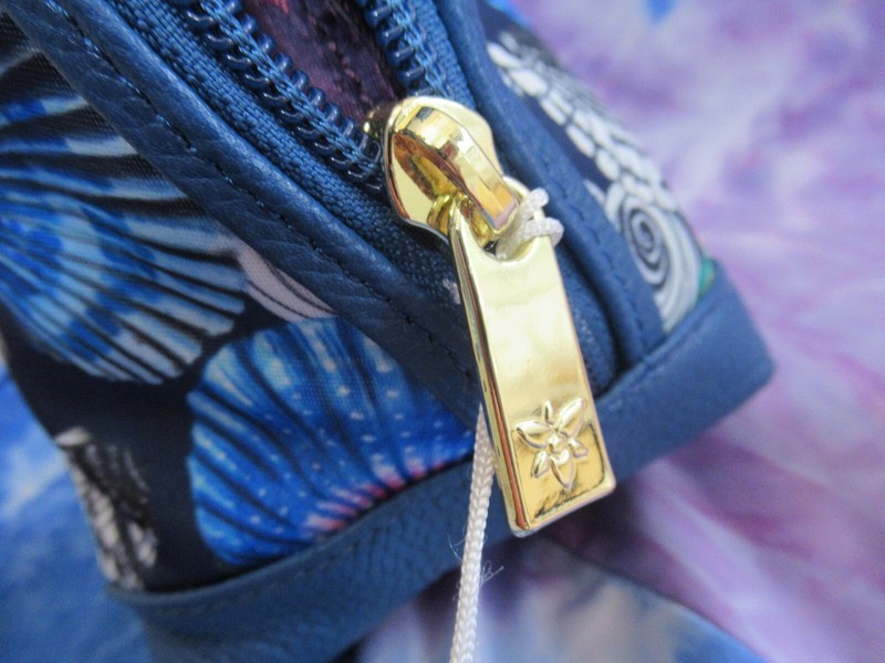 ANUSCHKA WANDERLUST Hand Crafted Printed Seashells Fabric Leather Trim Pouch gallery