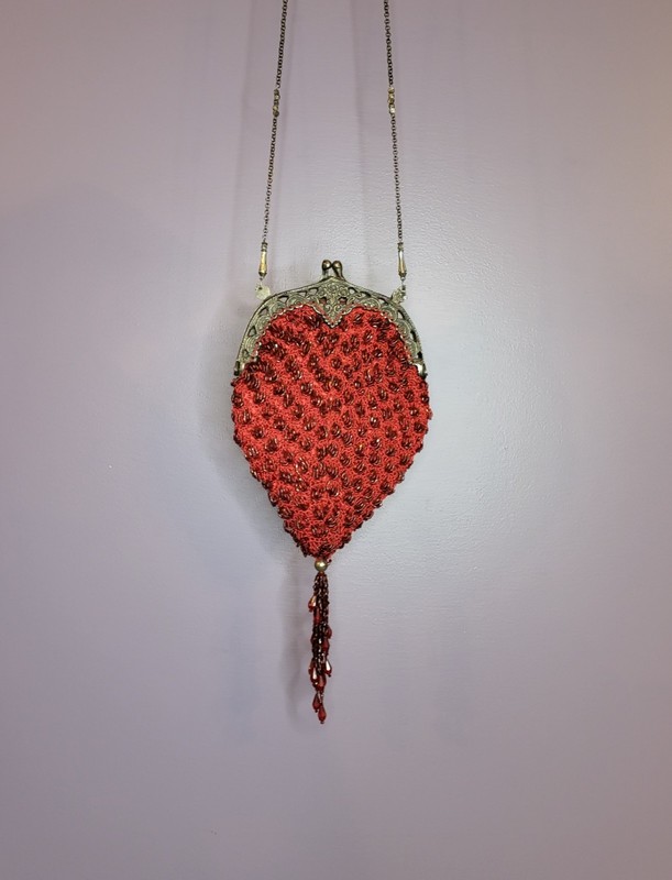 Rare Vtg Victorian Romantic Strawberry Prop Kisslock Beaded Purse Crossbody