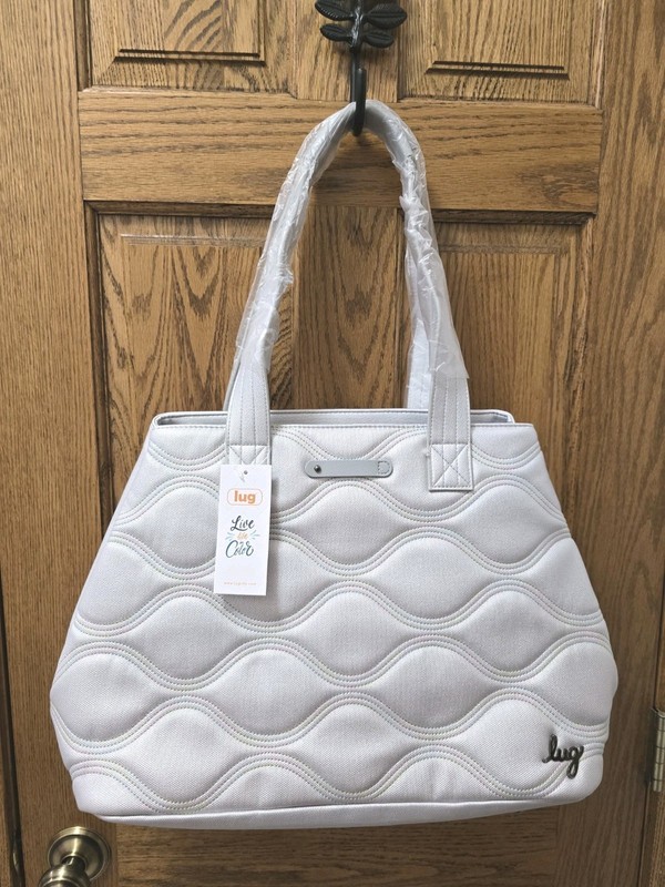 Lug Tempo Vegan Leather Large Tote Bag Quilted Metallic Silver Icepop Stitching