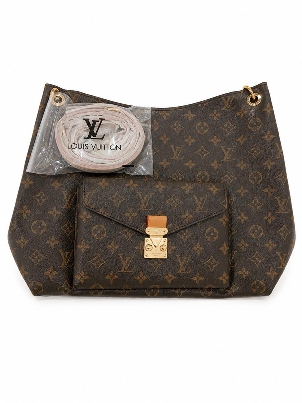 Louis Vuitton Monogram Shoulder Bag Brown Push Lock Flap Pocket Detachable Strap