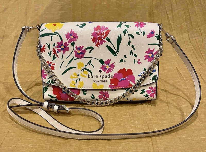 Kate Spade New York “Carson Garden Bouquet” Floral Crossbody Bag Gold Chain