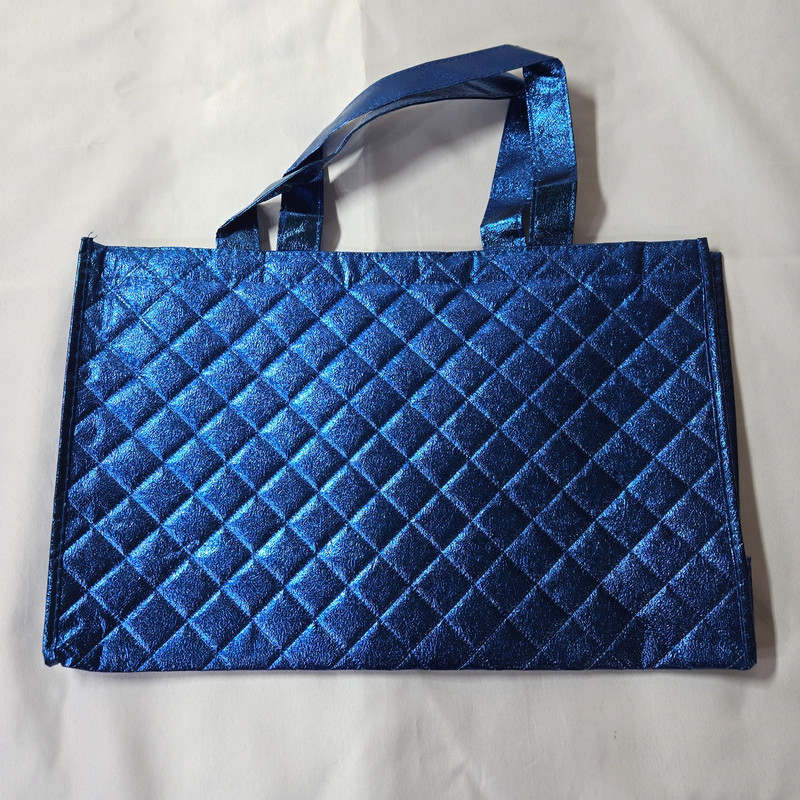 ✨ Metallic Blue Quilted Shimmer Reusable Tote Bag Shopper Eco Chic ✨