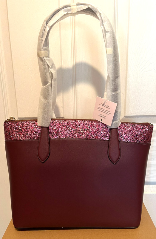 Kate Spade New York Flash Glitter Cherrywood Tote Saffiano NWT $359
