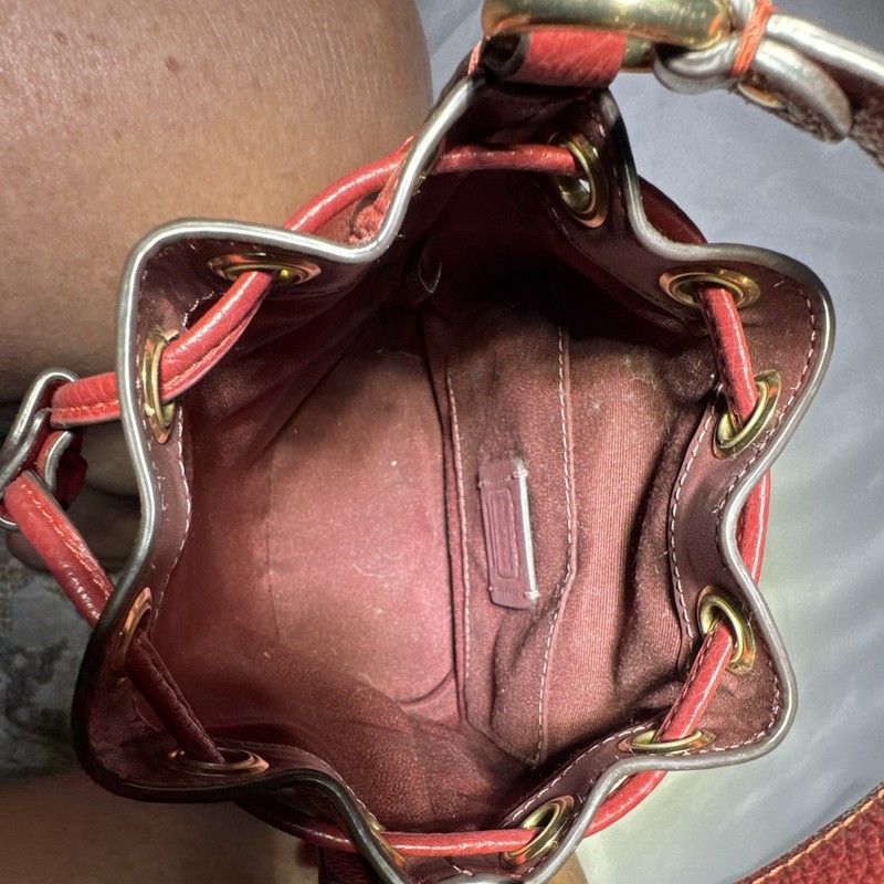 Coach Burgundy Drawstring Bucket Bag, Gold Hardware, Lined, Bag Charm gallery