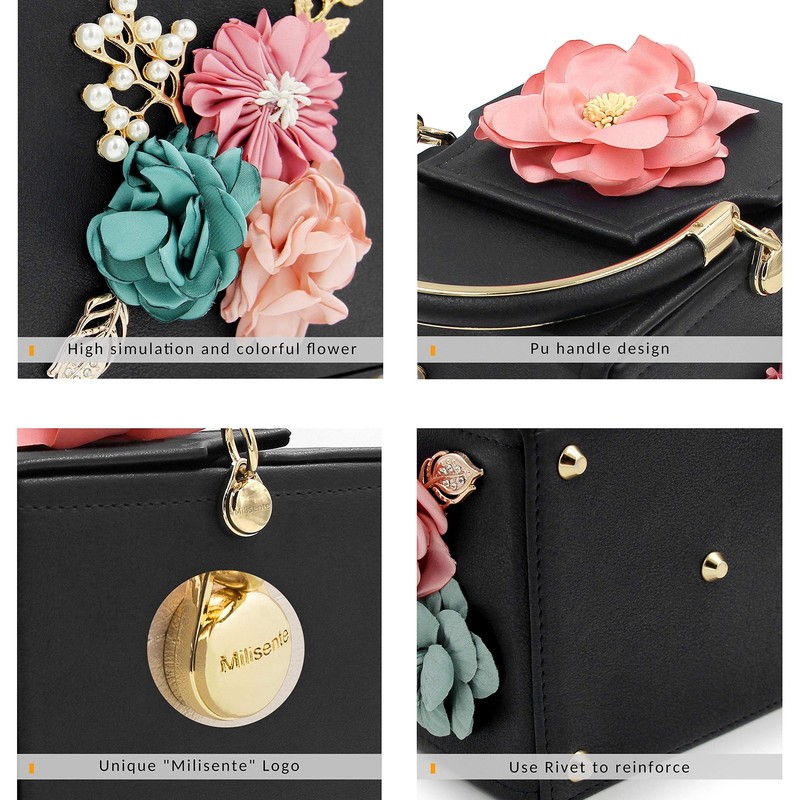 Evening Clutch Bag for Women Floral Square Box Evening Bags Crossbody Black gallery