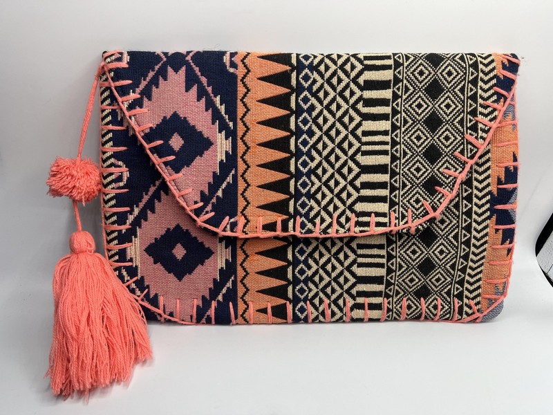 Clutch Bag Womens Tribal Aztec Tassel Boho Envelope Cotton Made In India
