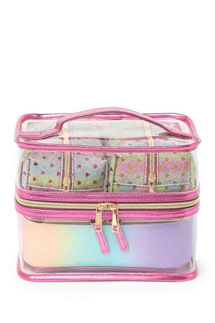 Under One Sky Pink Heart Ombre Heart Train Set Clear Bag 4 PC Set NWT