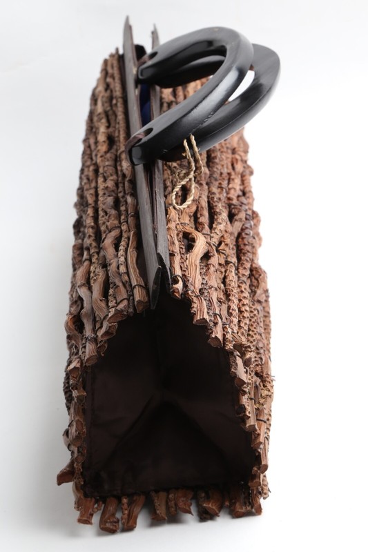 Natural Twig Stick Brown Wooden Top Handle Handbag Purse Bag Vintage Boho Rare gallery