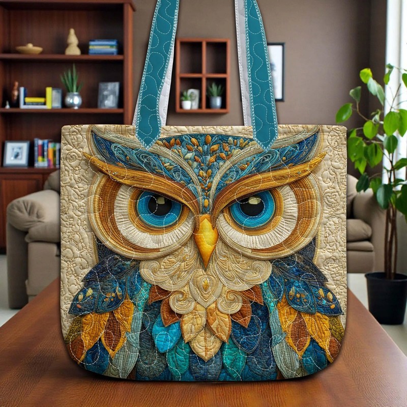 Quilted Owl Tote Bag, Owl Quilted Purse, Colorful Owl Pattern, Personalized Gift