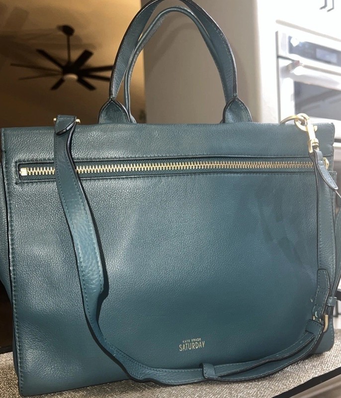 KATE SPADE Saturday GREEN 100% Cow Leather Satchel Crossbody Tote LARGE