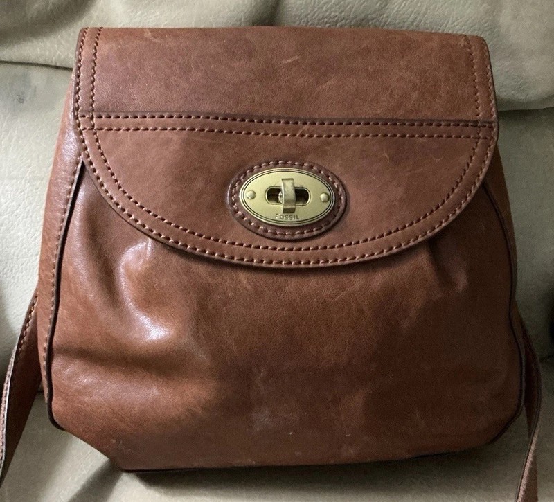 Fossil Vintage Leather Crossbody Shoulder Bag w/ Organizer Brown Distressed Look