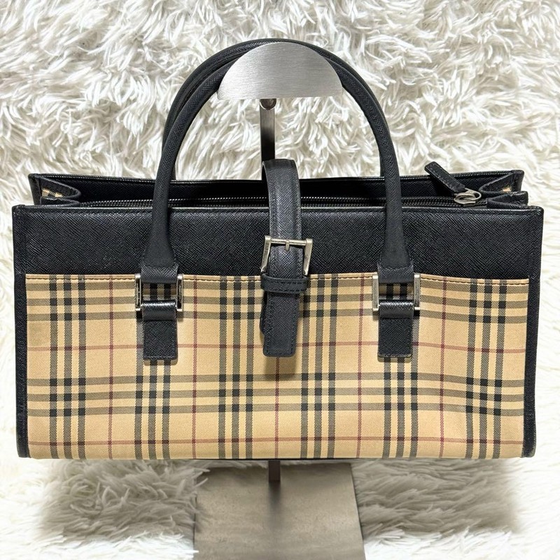 BURBERRY Handbag Nova Check Flap Belt Canvas Leather Beige Authentic From Japan